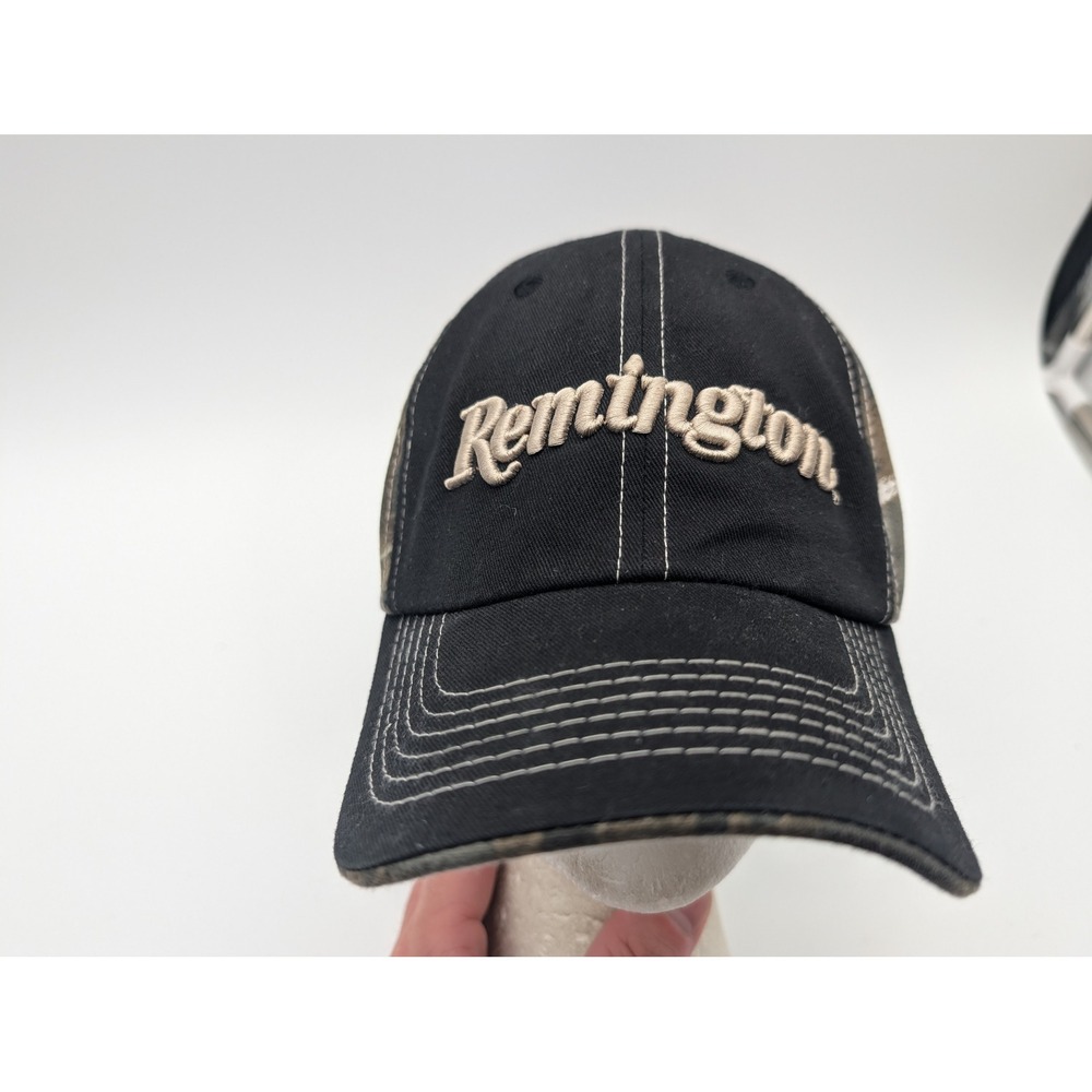 Remington Hat Mens Black Camo Embroidered Logo Adjustable Strapback Baseball Cap